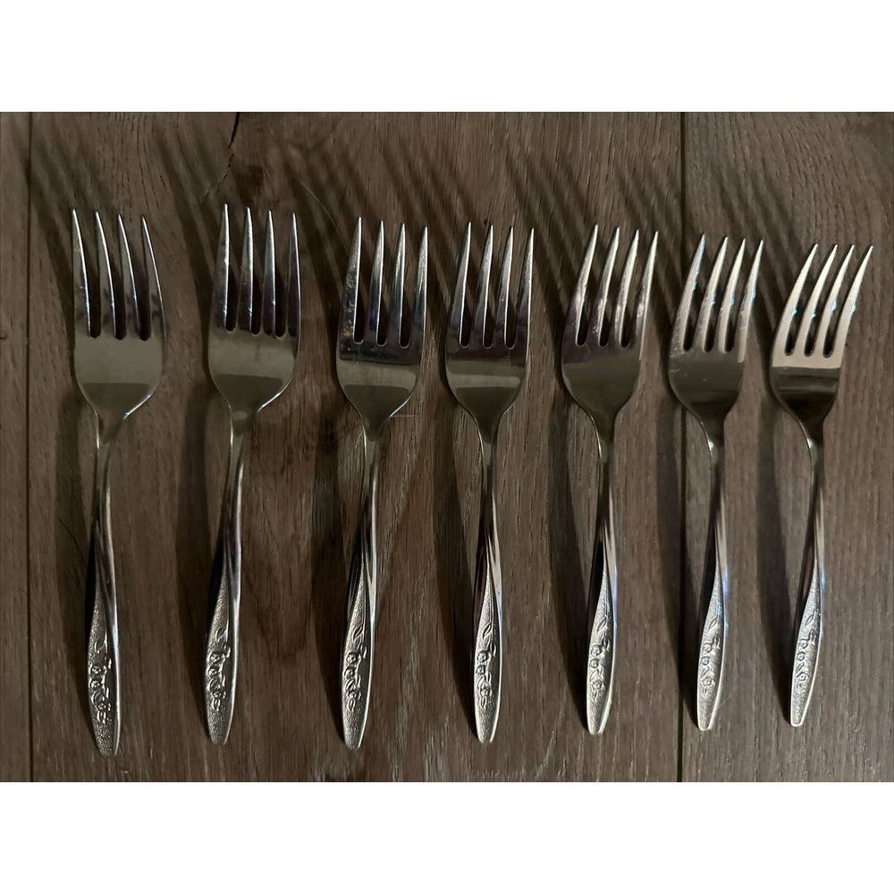 VTG Radiant Rose International Superior Stainless USA Lot of 8‎ Salad Forks MCM